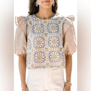 Women’s Crochet Ruffle Sleeve Top